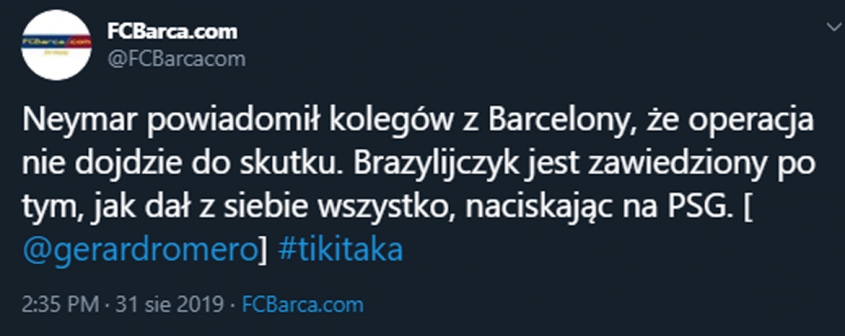 ''Gerard Romero'': Neymar poinformował kolegów z Barcy o swojej przyszłości